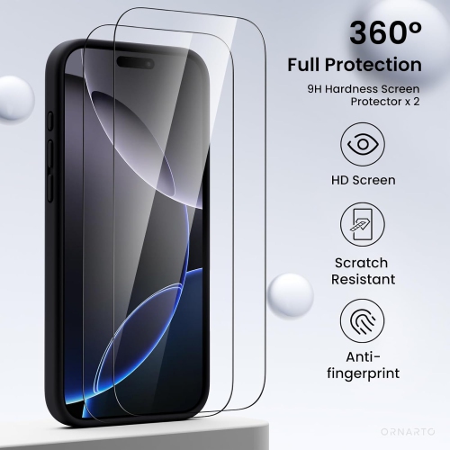 ORNARTO Compatible with iPhone 16 Pro Max Case with 2 x Screen Protector,Shockproof Liquid Silicone Gel Rubber Cover,Drop Protection Phone Case