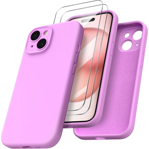 ORNARTO Designed for iPhone 15 Case with 2X Screen Protector, Liquid Silicone Gel Rubber Cover [Upgraded Camera Protection], Shockproof Protective