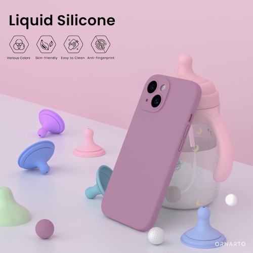 ORNARTO Designed for iPhone 15 Case with 2X Screen Protector, Liquid Silicone Gel Rubber Cover [Upgraded Camera Protection], Shockproof Protective