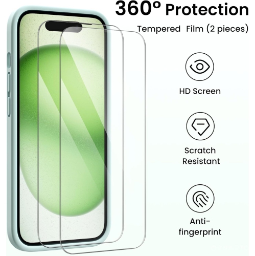 ORNARTO Designed for iPhone 15 Case with 2X Screen Protector, Liquid Silicone Gel Rubber Cover [Upgraded Camera Protection], Shockproof Protective