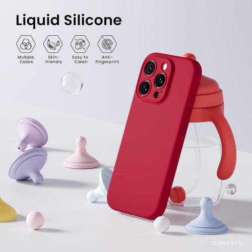 ORNARTO compatible avec l’étui iPhone 16 Pro avec 2 protecteurs d’écran, étui en caoutchouc de gel de silicone liquide antichoc, étui de protection