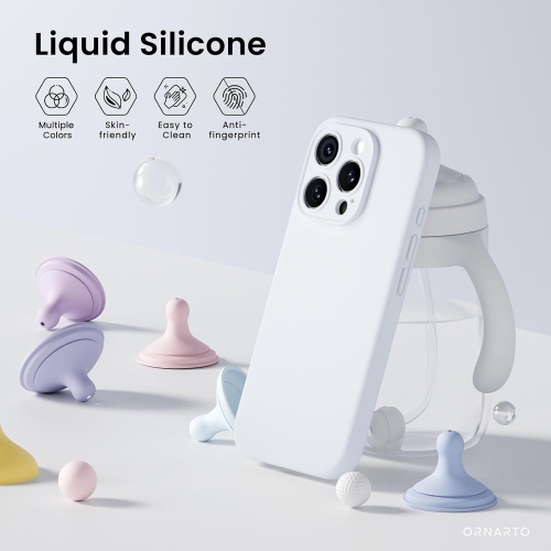 ORNARTO compatible avec l’étui iPhone 16 Pro avec 2 protecteurs d’écran, étui en caoutchouc de gel de silicone liquide antichoc, étui de protection