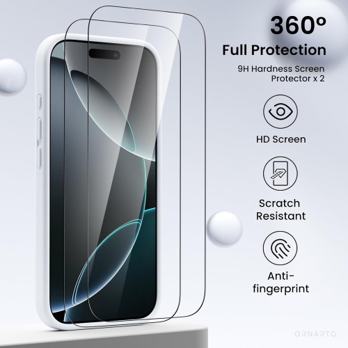 ORNARTO compatible avec l’étui iPhone 16 Pro avec 2 protecteurs d’écran, étui en caoutchouc de gel de silicone liquide antichoc, étui de protection