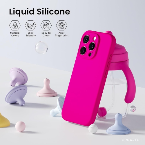 ORNARTO – compatible avec l’étui iPhone 16 Pro avec 2 protecteurs d’écran, étui en caoutchouc de silicone liquide antichoc, étui de protection contre