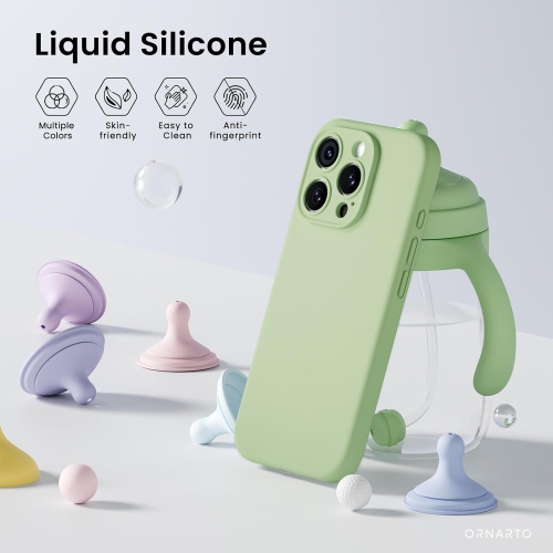 ORNARTO compatible avec l'étui iPhone 16 Pro avec 2 protecteurs d'écran, étui en caoutchouc de gel de silicone liquide antichoc, étui de téléphone de