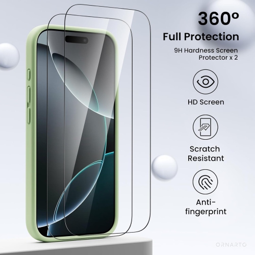 ORNARTO compatible avec l'étui iPhone 16 Pro avec 2 protecteurs d'écran, étui en caoutchouc de gel de silicone liquide antichoc, étui de téléphone de
