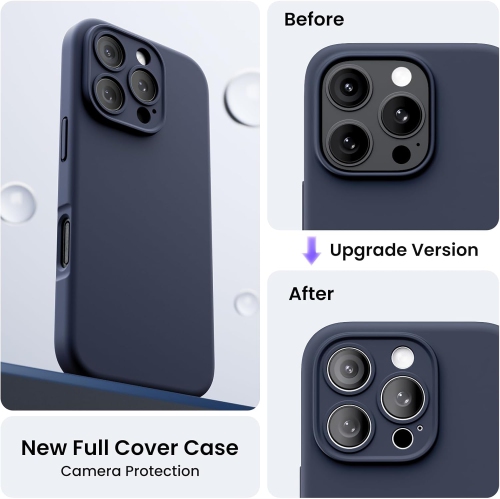 ORNARTO – compatible avec l’étui iPhone 16 Pro avec 2 protecteurs d’écran, étui en caoutchouc de silicone liquide antichoc, étui de protection contre