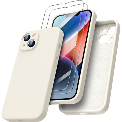 ORNARTO compatible avec l'étui iPhone 14, avec 2 protecteurs d'écran en caoutchouc de gel de silicone liquide [Full Body], étui protecteur antichoc