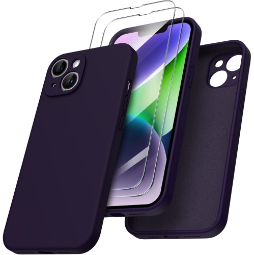 ORNARTO Compatible with iPhone 14 Plus Case, with 2 x Screen Protector Liquid Silicone Gel Rubber Cover [Full Body] Shockproof Protective Phone