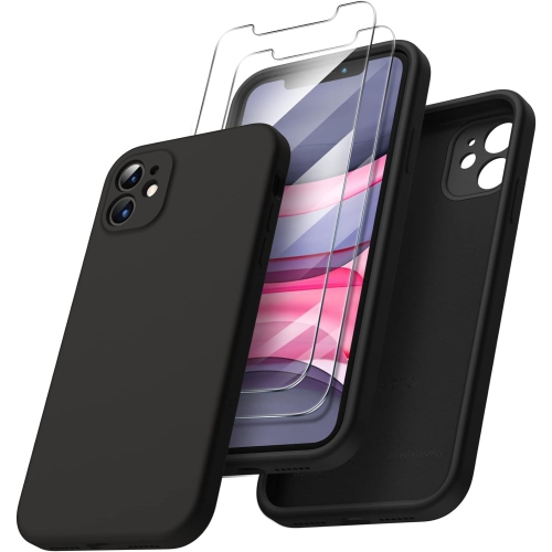 ORNARTO Compatible with iPhone 11 Case 6.1 inch, with 2 x Screen Protector Liquid Silicone Gel Ruber Cover [Square Edge] Shockproof Protective Phone