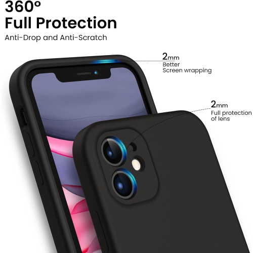 ORNARTO Compatible with iPhone 11 Case 6.1 inch, with 2 x Screen Protector Liquid Silicone Gel Ruber Cover [Square Edge] Shockproof Protective Phone
