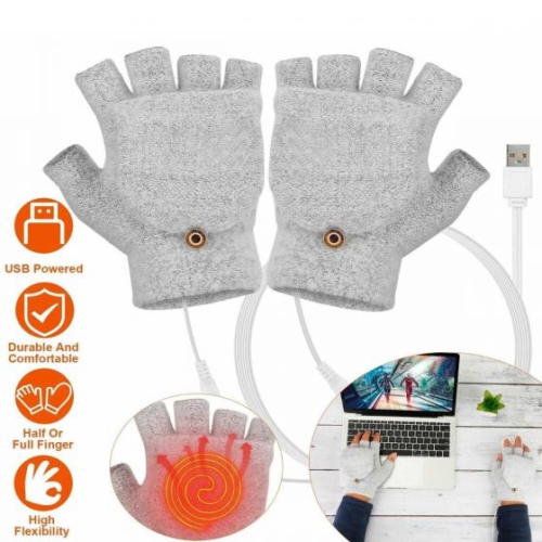 Gants chauffants USB unisexes tricot chauffant mains Full & Half Fingerless
