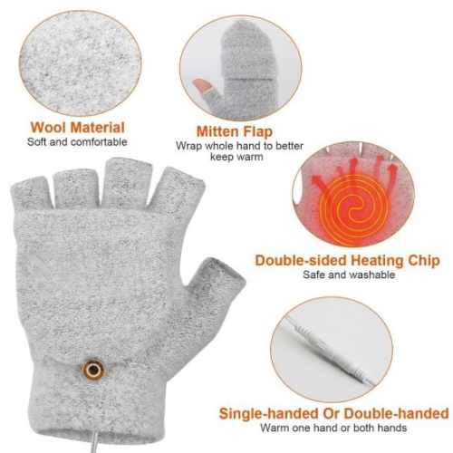 Gants chauffants USB unisexes tricot chauffant mains Full & Half Fingerless