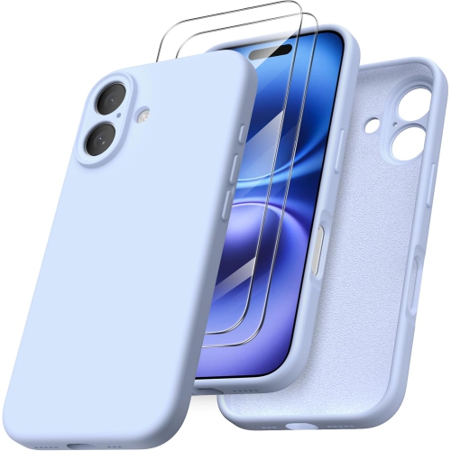 ORNARTO compatible avec l'étui iPhone 16 avec 2 protecteurs d'écran, étui en caoutchouc de silicone liquide antichoc, étui de protection contre les c