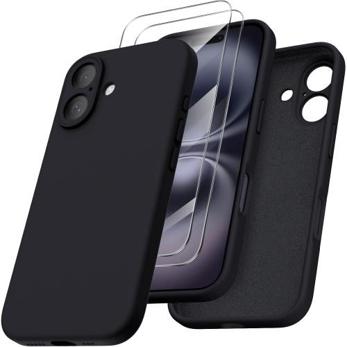 ORNARTO compatible avec l'étui iPhone 16 avec 2 protecteurs d'écran, étui en caoutchouc de silicone liquide antichoc, étui de protection contre les c