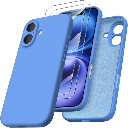 ORNARTO Compatible with iPhone 16 Case with 2 x Screen Protector,Shockproof Liquid Silicone Gel Rubber Cover,Drop Protection Phone Case for iPhone 16