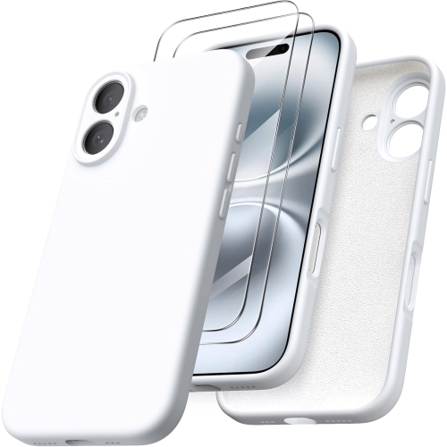 ORNARTO compatible avec l'étui iPhone 16 avec 2 protecteurs d'écran, étui en caoutchouc de silicone liquide antichoc, étui de protection contre les c