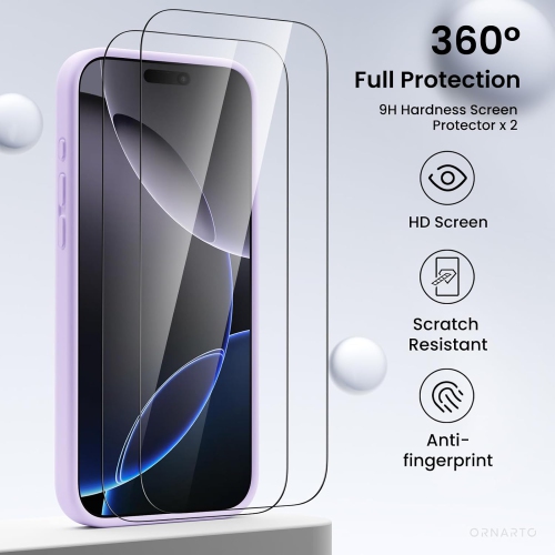 ORNARTO Compatible avec l'étui pour iPhone 16 Pro Max avec 2 protecteurs d'écran, étui antichoc en gel de caoutchouc de silicone liquide, étui pour