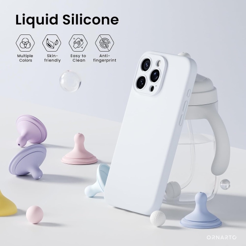 ORNARTO compatible avec l'étui iPhone 16 Pro Max avec 2 protecteurs d'écran, étui en caoutchouc de silicone liquide antichoc, étui de protection