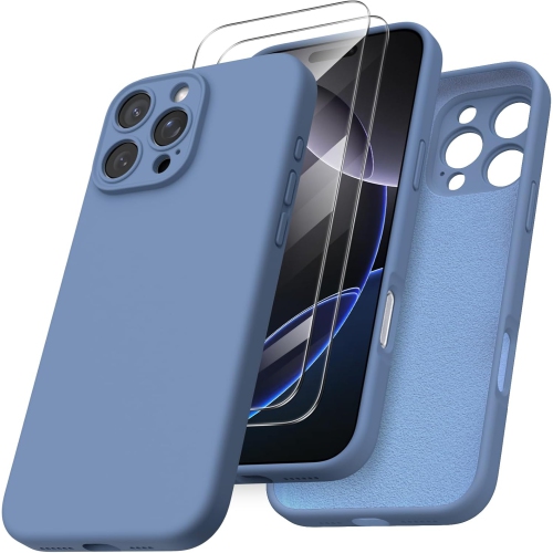 ORNARTO Compatible with iPhone 16 Pro Max Case with 2 x Screen Protector,Shockproof Liquid Silicone Gel Rubber Cover,Drop Protection Phone Case