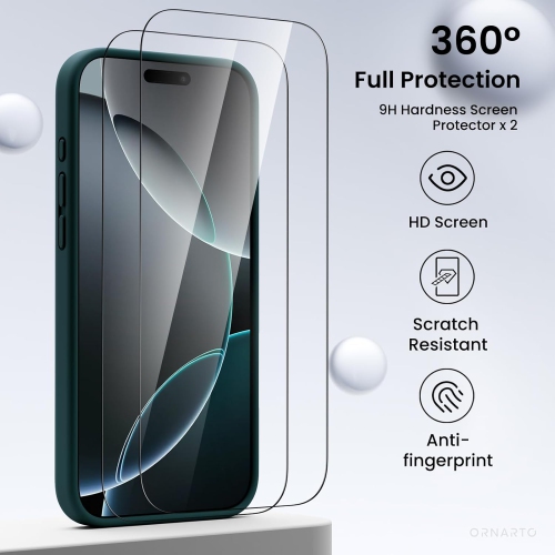 ORNARTO est compatible avec l'étui iPhone 16 Pro Max avec 2 protecteurs d'écran, un étui en caoutchouc de silicone liquide antichoc, un étui de