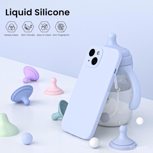 ORNARTO Designed for iPhone 15 Case with 2X Screen Protector, Liquid Silicone Gel Rubber Cover [Upgraded Camera Protection], Shockproof Protective