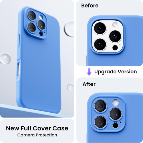 ORNARTO Compatible with iPhone 16 Pro Case with 2 x Screen Protector,Shockproof Liquid Silicone Gel Rubber Cover,Drop Protection Phone Case 6.3" -Sky