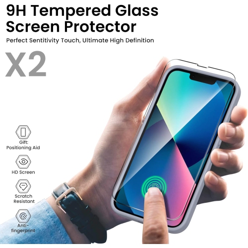 ORNARTO Compatible with iPhone 13 Case 6.1 inch, with 2 x Screen Protector, Liquid Silicone Gel Rubber Cover [Full Body] Shockproof Protective Phone