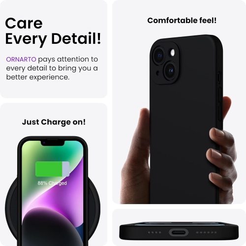 ORNARTO compatible avec l'étui iPhone 14, avec 2 protecteurs d'écran en caoutchouc de gel de silicone liquide [Full Body], étui protecteur antichoc