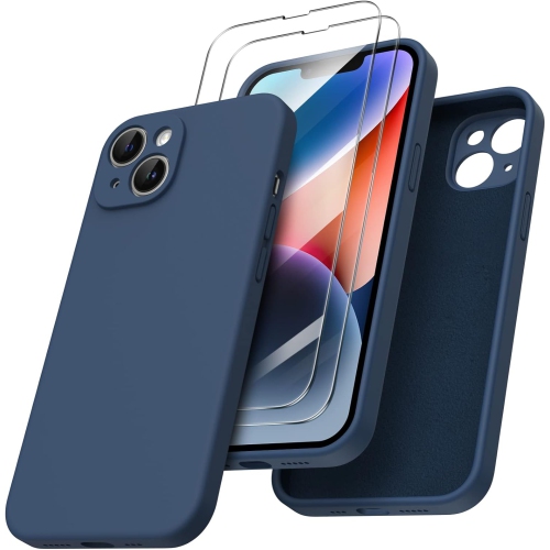 ORNARTO Compatible with iPhone 14 Case, with 2 x Screen Protector Liquid Silicone Gel Rubber Cover [Full Body] Shockproof Protective Phone Case-Storm