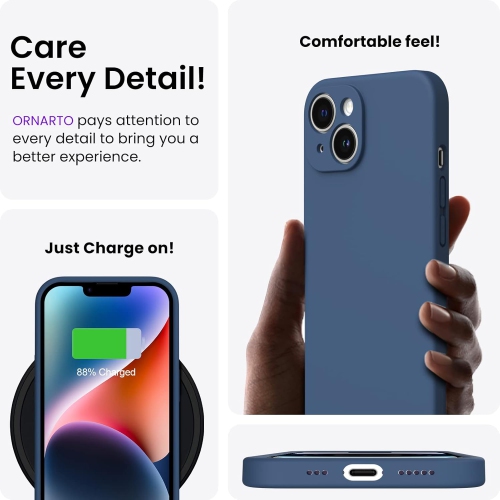 ORNARTO Compatible with iPhone 14 Case, with 2 x Screen Protector Liquid Silicone Gel Rubber Cover [Full Body] Shockproof Protective Phone Case-Storm