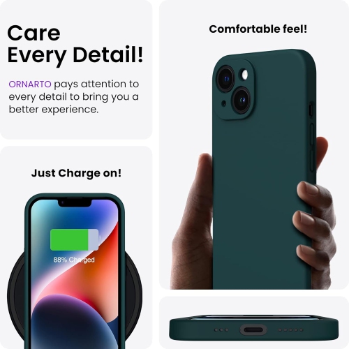ORNARTO Compatible with iPhone 14 Case, with 2 x Screen Protector Liquid Silicone Gel Rubber Cover [Full Body] Shockproof Protective Phone Case-Olive