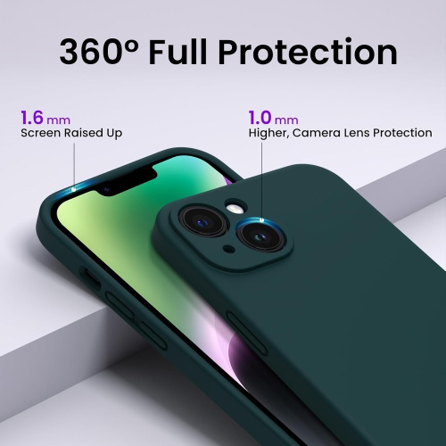 ORNARTO Compatible with iPhone 14 Case, with 2 x Screen Protector Liquid Silicone Gel Rubber Cover [Full Body] Shockproof Protective Phone Case-Olive