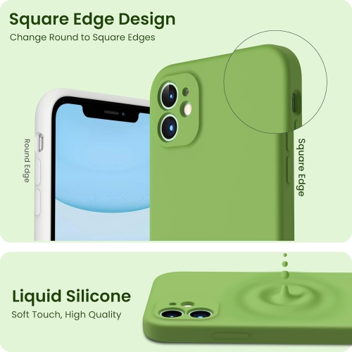 ORNARTO Compatible with iPhone 11 Case 6.1 inch, with 2 x Screen Protector Liquid Silicone Gel Ruber Cover [Square Edge] Shockproof Protective Phone