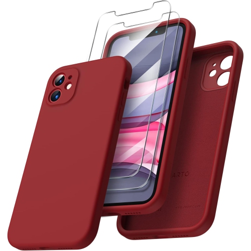 ORNARTO Compatible with iPhone 11 Case 6.1 inch, with 2 x Screen Protector Liquid Silicone Gel Ruber Cover [Square Edge] Shockproof Protective Phone