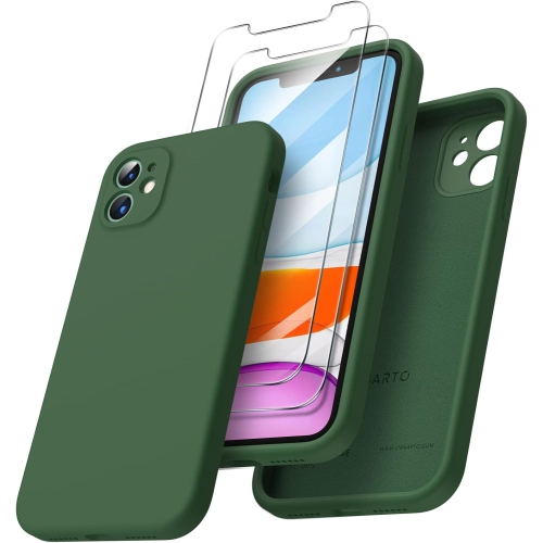 ORNARTO Compatible with iPhone 11 Case 6.1 inch, with 2 x Screen Protector Liquid Silicone Gel Ruber Cover [Square Edge] Shockproof Protective Phone