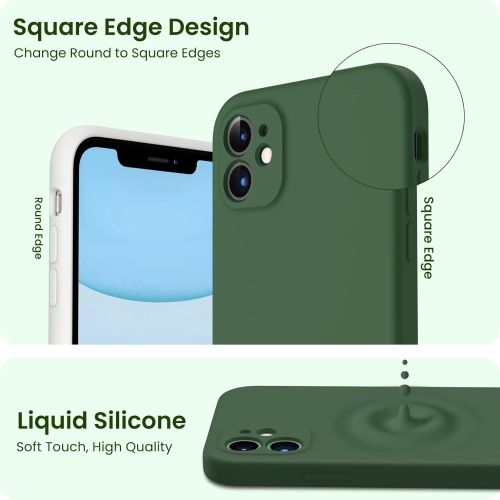 ORNARTO Compatible with iPhone 11 Case 6.1 inch, with 2 x Screen Protector Liquid Silicone Gel Ruber Cover [Square Edge] Shockproof Protective Phone