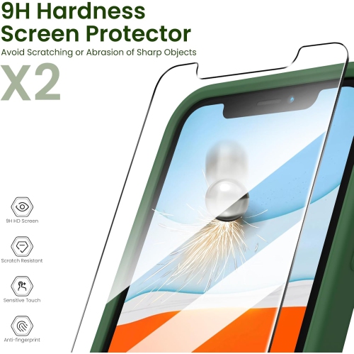 ORNARTO Compatible with iPhone 11 Case 6.1 inch, with 2 x Screen Protector Liquid Silicone Gel Ruber Cover [Square Edge] Shockproof Protective Phone