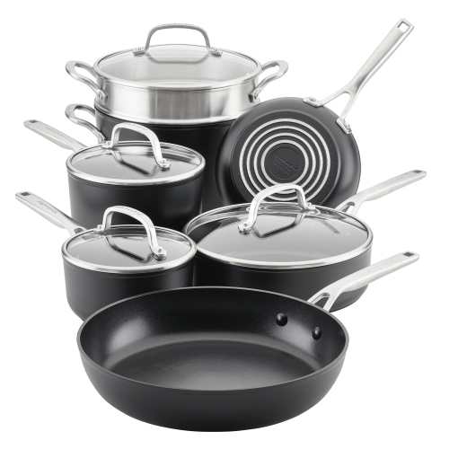 KitchenAid Hard-Anodized Induction Nonstick Cookware Set, 11-Piece, Matte Black