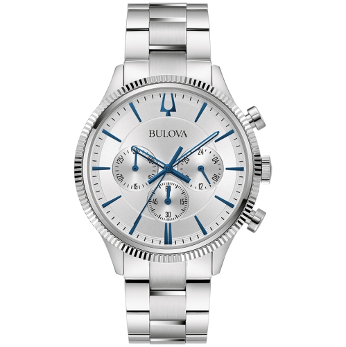 Montre à quartz pour hommes de Bulova 42&nbsp;mm avec boîtier et bracelet en acier inoxydable argenté et cadran blanc argenté