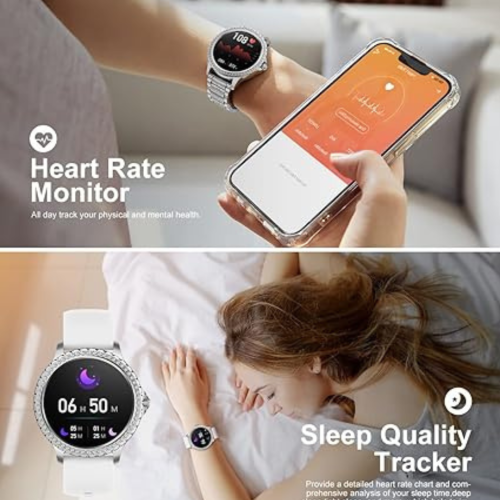 Montre intelligente pour femmes de LIGE répond aux appels, moniteur d'activité Diamond de 1,32 po avec moniteur de fréquence cardiaque féminine,