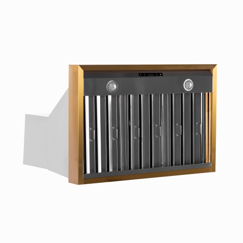 KUCHT Professional 30-inch 600 CFM Wall Mounted Range Hood in Stainless Steel with Gold Accents