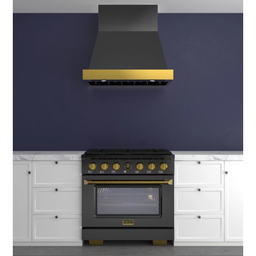 KUCHT Professional 36-inch 600 CFM Wall Mounted Range Hood in Gemstone with Gold Accents