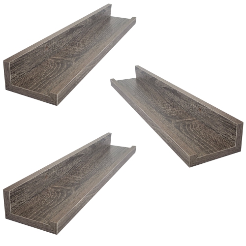 ITY International - Set of 3 Wall Shelves with Raised Lip, 19.5"x3.75"x2", Taupe Grey