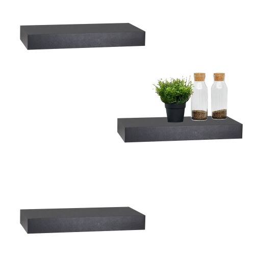 ITY International - Set of 3 Mini Floating Wall Shelf, 16" x 5.1" x 1.5", Black