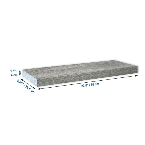 Jessar - Set of 3 Floating Wall Shelves, 23.6" x 9.25" x 1.5", Grey