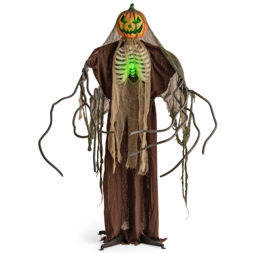 Costway 5.75ft Halloween Animatronics Decoration Talking Ghost Pumpkin with Glowing Ribs and Moving Head Sound & Touch Activated Standing Prop