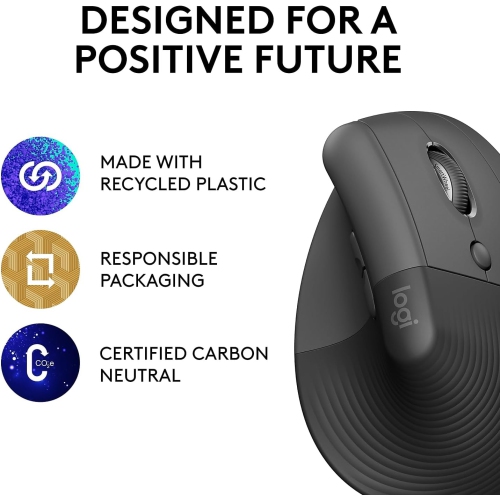 Logitech Lift Vertical Ergonomic 4000 DPI Wireless Mouse - Graphite