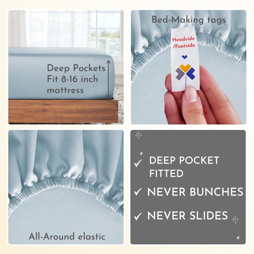 California Design Den Softest 100% Cotton Sheets, Double Size Sheet Sets, 4 Pc Set, 400 Thread Count Sateen Bedding, Deep Pocket Sheets, Cooling