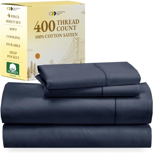 CALI DESIGN DEN  California Design Den 400 Thread Count 100% Cotton Sheets, King Size Sheet Set, 4 PC Luxury Sheets & Pillowcases, Bedding for King